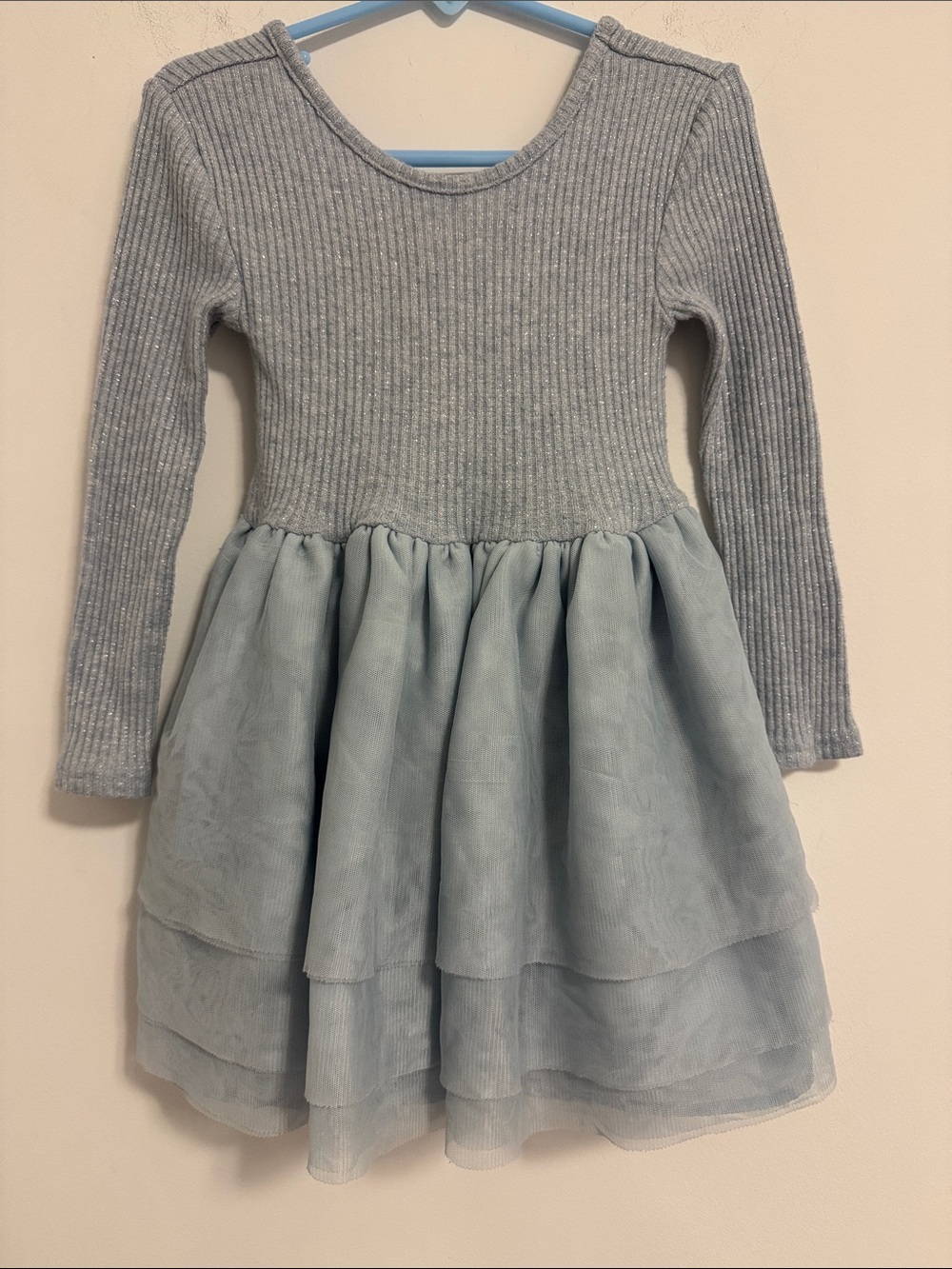 Old Navy Light Blue Ribbed Knit Top & Layered Tulle Dress